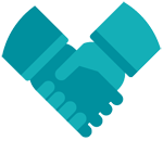 teal two hands clasping symbol