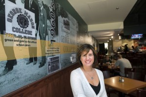 George Mason alumna Larisa Prinz is the retail unit marketing coordinator for food service provider, Sodexo, which runs the Rathskellar. Photo by Evan Cantwell.