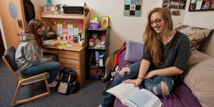 Mason students work inside the Whitetop dorms on Fairfax campus. Photo by Alexis Glenn/Creative Services/George Mason University