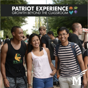 Patriot Experience: Students walking and smiling together in a crowd