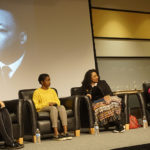 Aja Clark, 2017 Mason alumna (left) moderated the panel discussion at the Evening of Reflection with Naomi Wadler, Trinice McNally and Diane Nash. Photo by John Hollis.