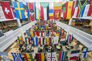 Flags for International Week in the Johnson Center