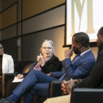 2020 Freedom and Learning Forum: a conversation around the power of symbols, statues, and race in 21st century America, Dr. Wendi Manuel-Scott, Martha Rollins, Hon. Levar Stoney, and Dr. Wes Bellamy. Photo by: Ron Aira/Creative Services/George Mason University