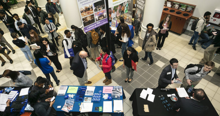 The Spring Career Fair, February 19–20 in the Johnson Center, Dewberry Hall. Photo by: Ron Aira/Creative Services/George Mason University