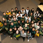 Patriot Leaders will continue helping incoming Mason students transition, but orientation is now in a virtual format. Photo was taken in January by Ron Aira/Creative Services.