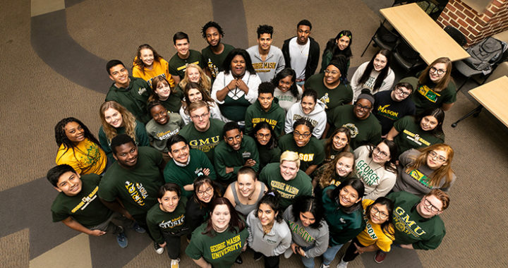 Patriot Leaders will continue helping incoming Mason students transition, but orientation is now in a virtual format. Photo was taken in January by Ron Aira/Creative Services.