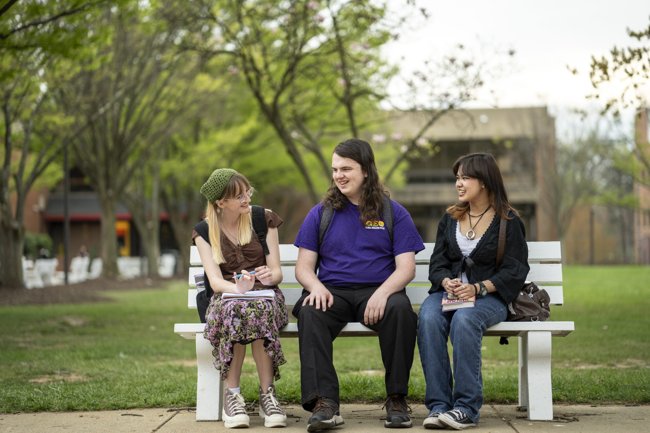 College of Humanities and Social Sciences students pose on the Fairfax Campus Photo by Evan Cantwell/Creative Services/George Mason University